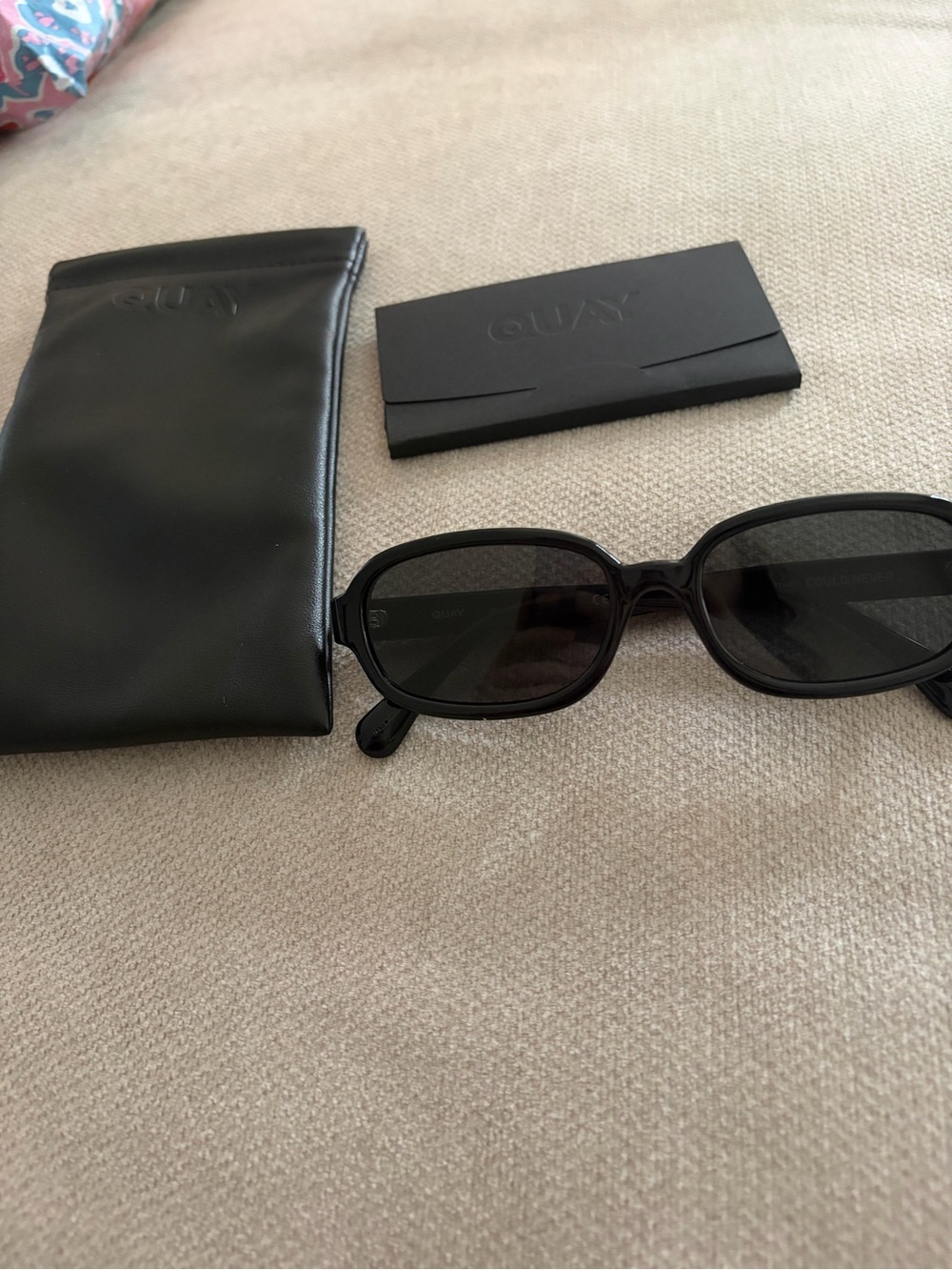 Quay Australia Black Oval Sunglasses with Case